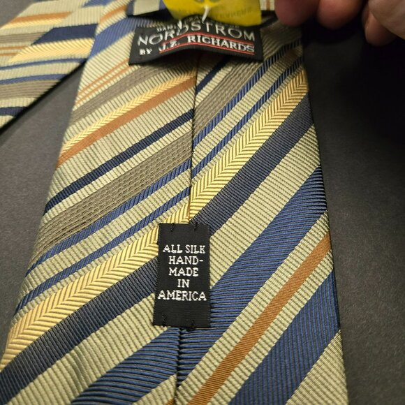 Nordstrom By JZ Richards Extra Long Silk Tie Striped Blue/Gold/Brown 64x3.75 USA - Picture 5 of 8